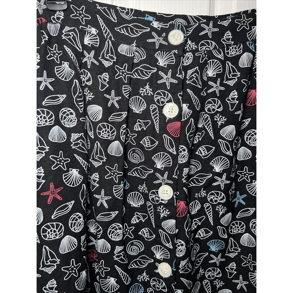 Modcloth Black Seashell Print Linen Blend Button Front Skirt Size 26W Nautical - Picture 2 of 9